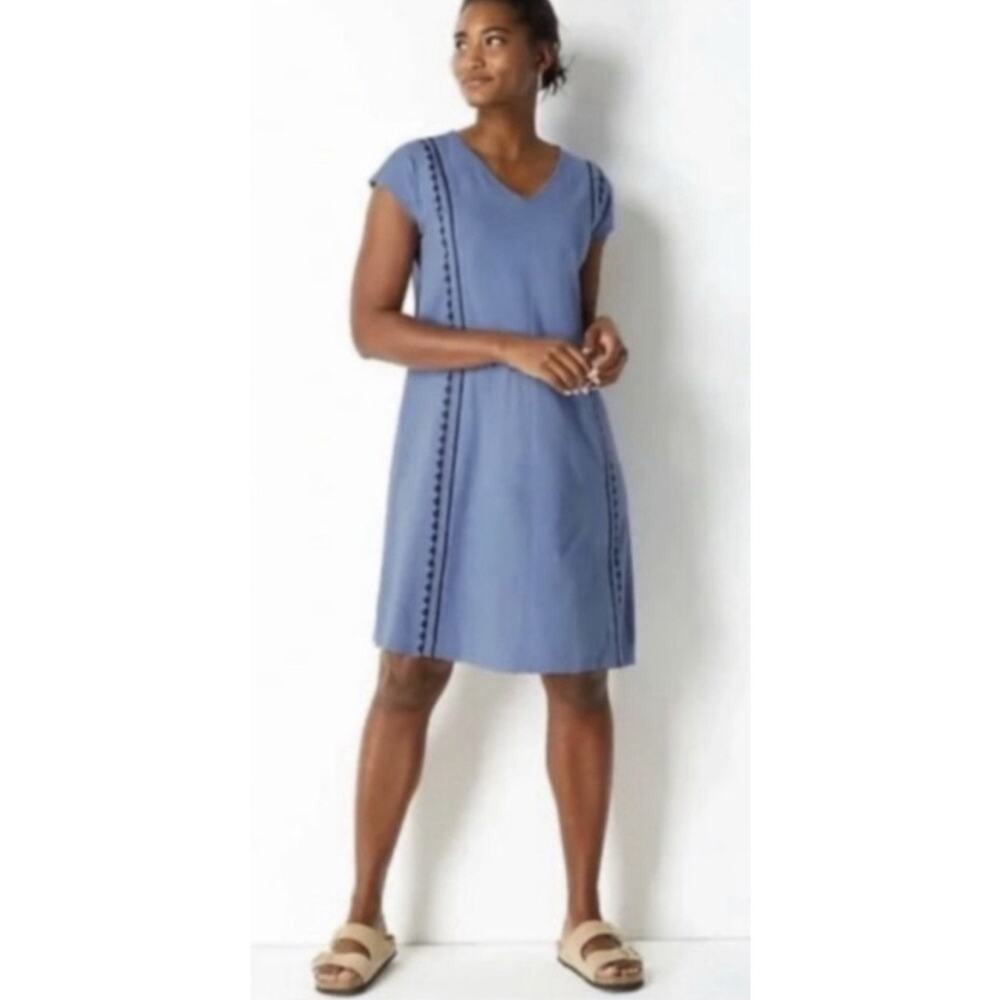 Pure J Jill S Small Dress Embroidered Cap Sleeve Tencel Modal Boho Casual Blue